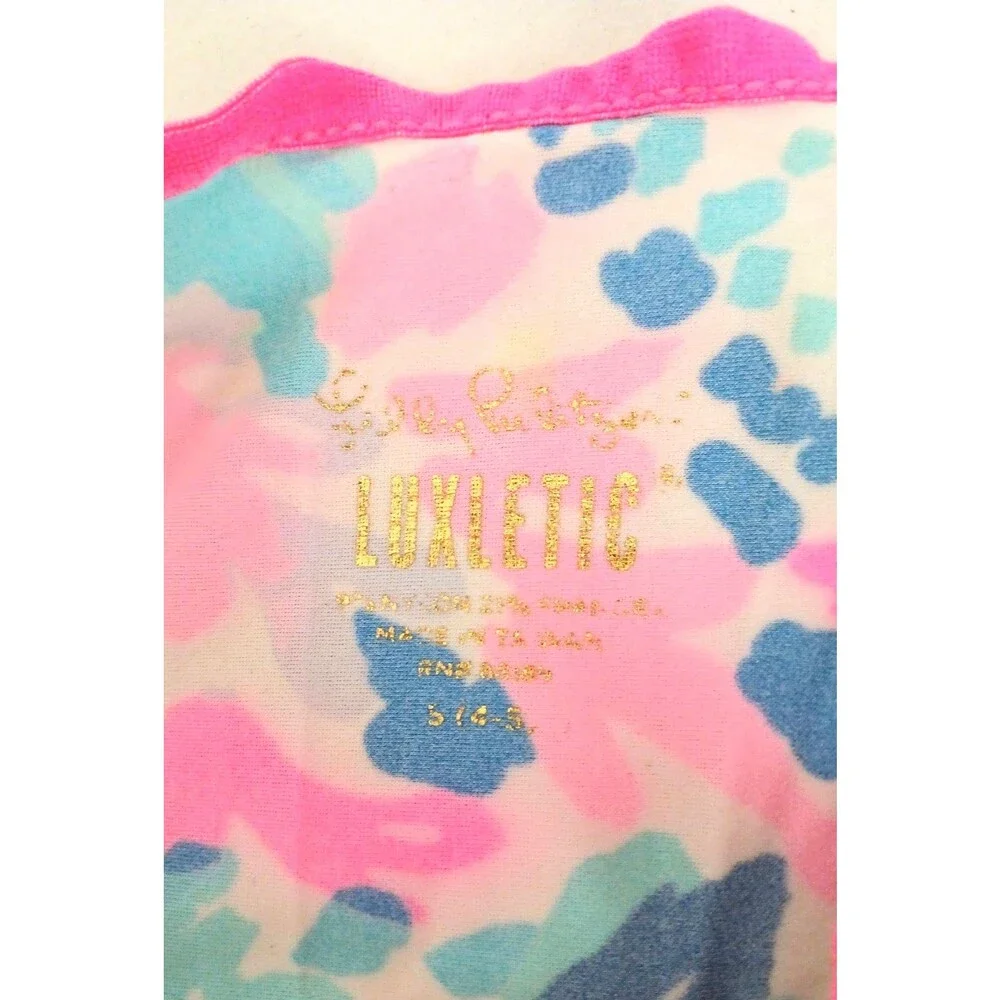 Lilly Pulitzer Luxletic Girls 1/4 Zip Rash Guard Swim Top Sz S (4-5) UPF 50+